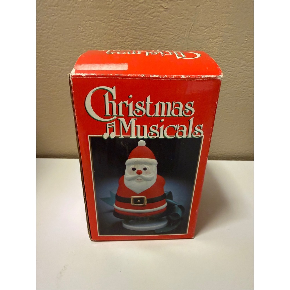Vintage 1986 Action International Ceramic Santa Claus Music Box Christmas 10373
